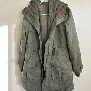 Women’s khaki quilted vintage hooded jacket